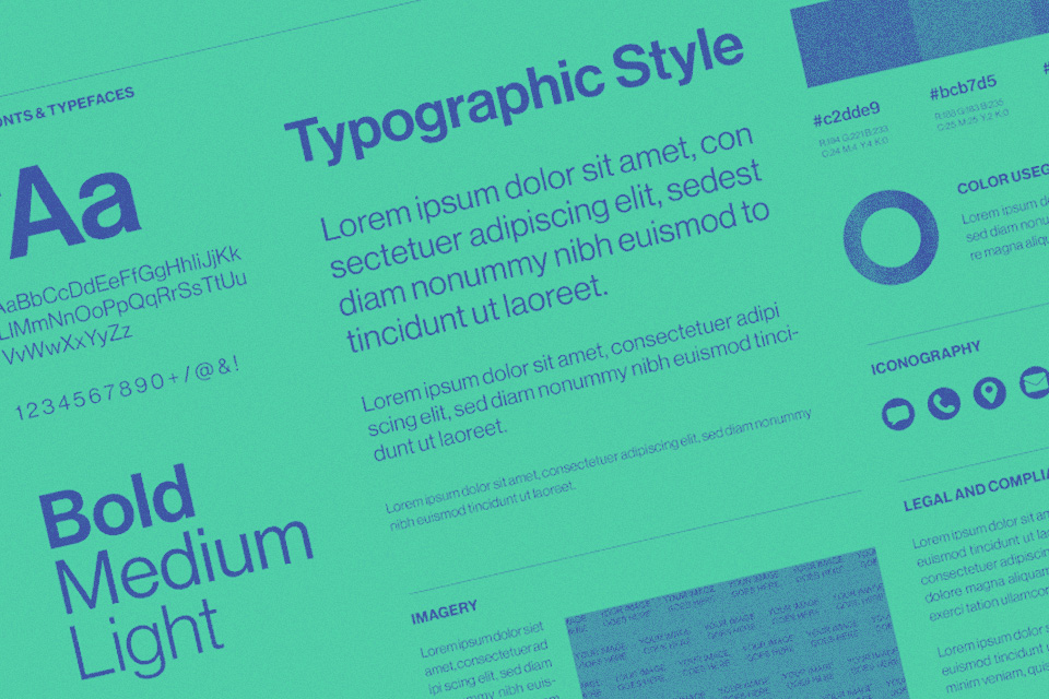 Image of an example style guide with placeholder content.